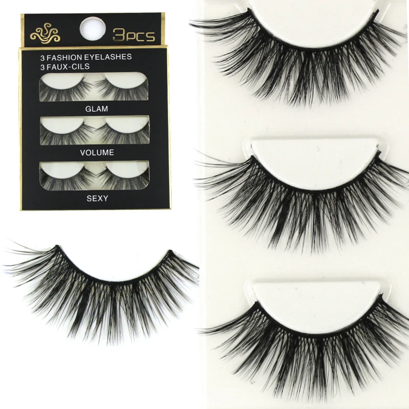 

YOKPN Handmade Cotton Stalk Eyelash Natural False Eyelashes 3D Long Volume Fake Eye Lashes Thick Makeup False Eyelashes 3 Pairs