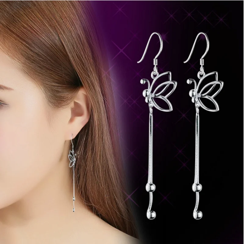 Женские модные серьги Bijoux длинное эффектное посеребренное покрытие Бабочка с