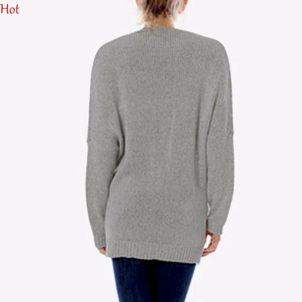 Hot Euro Fashion Womens V Neck Sweater Irregular Autumn Winter Long Sleeve Cross Wrap Knitted Pullover Sweaters Gray SVH031397 | Женская