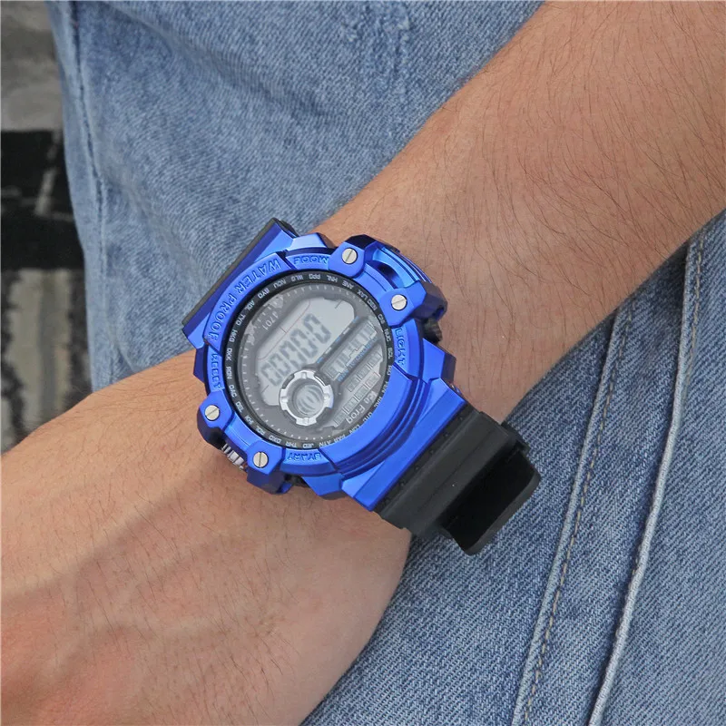 Мужские спортивные часы кварцевые цифровые светодиодные с двойным временем