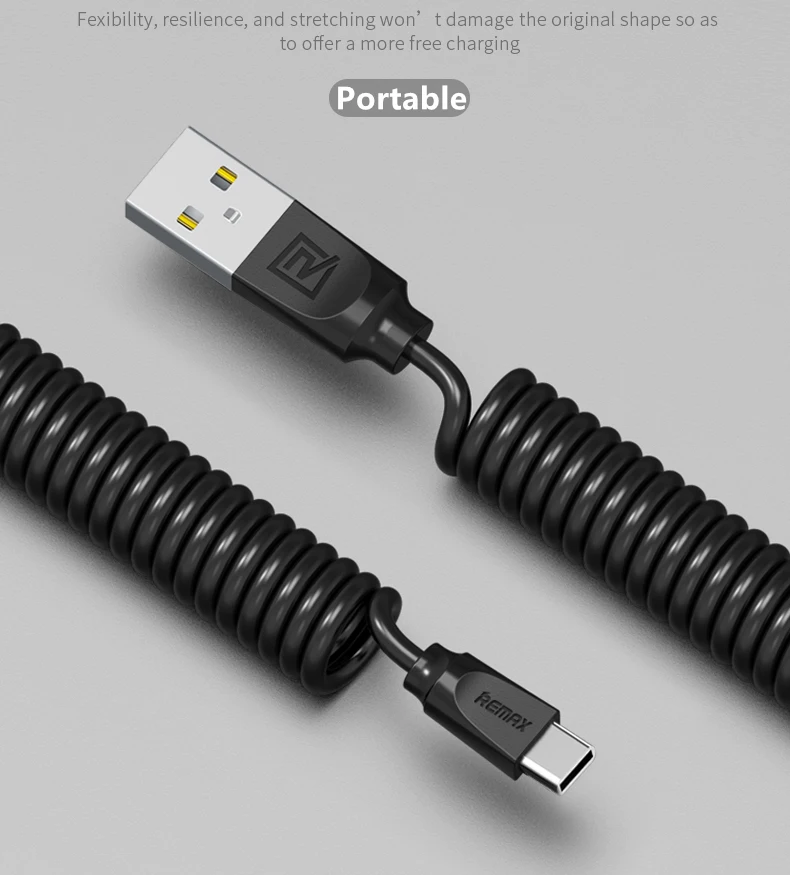 Remax ТПУ выдвижной пружинный usb type c кабель 2.4A Быстрая зарядка для Xiaomi Mi 5 USB C кабели синхронизации данных для samsung s8 Oneplus 6