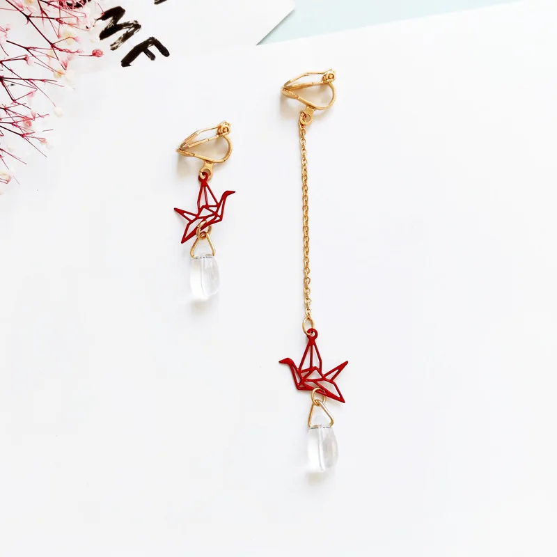 Crystal clip Романтические стильные серьги-цепочки без пирсинга, длинные серьги-клипсы с кисточками и винным краном, не пирсинг, отверстие для ушей - Окраска металла: Crystal clip