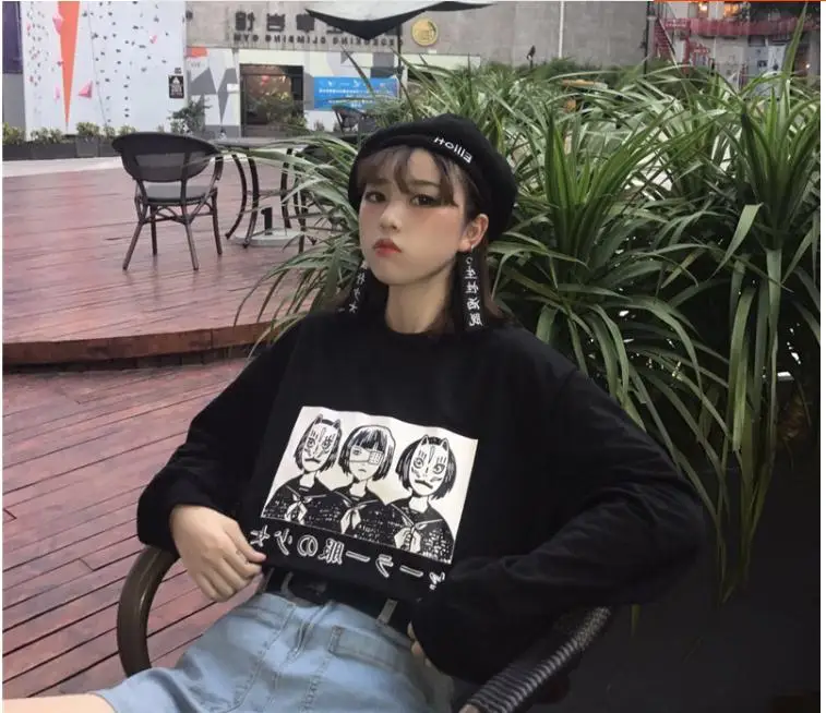 Poleron Mujer, модная Женская толстовка с капюшоном, корейский Ulzzang Harajuku, мультяшный принт, толстовки для женщин и девушек, толстовки, топы