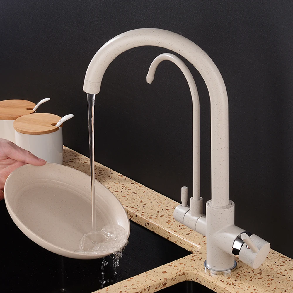 New style Black Kitchen Water Purifica Faucet with Filtered Water Right angle Double Spout Kitchen Tap Bronze Sink Mixer Crane