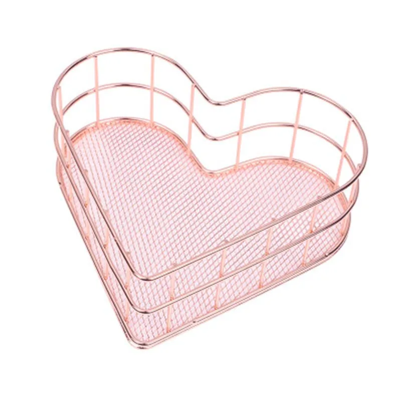 Nordic Iron Desktop Makeup storage basket Organizer Metal Mesh Heart Shaped Cosmetic Jewelry sundries Storage Basket box 1piece | Дом и сад