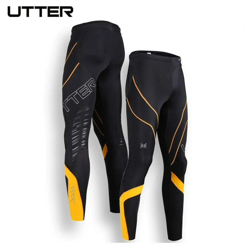 UTTER J6 Men Yellow Printing Compression Pants Sports Running Tights Bodybuilding Jogging Leggings Fitness Gym Italy CVC Fabric