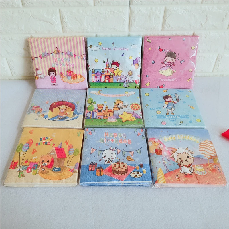 Бумажные салфетки для мальчиков и девочек 20 цветов|Одноразовая посуда вечеринок|