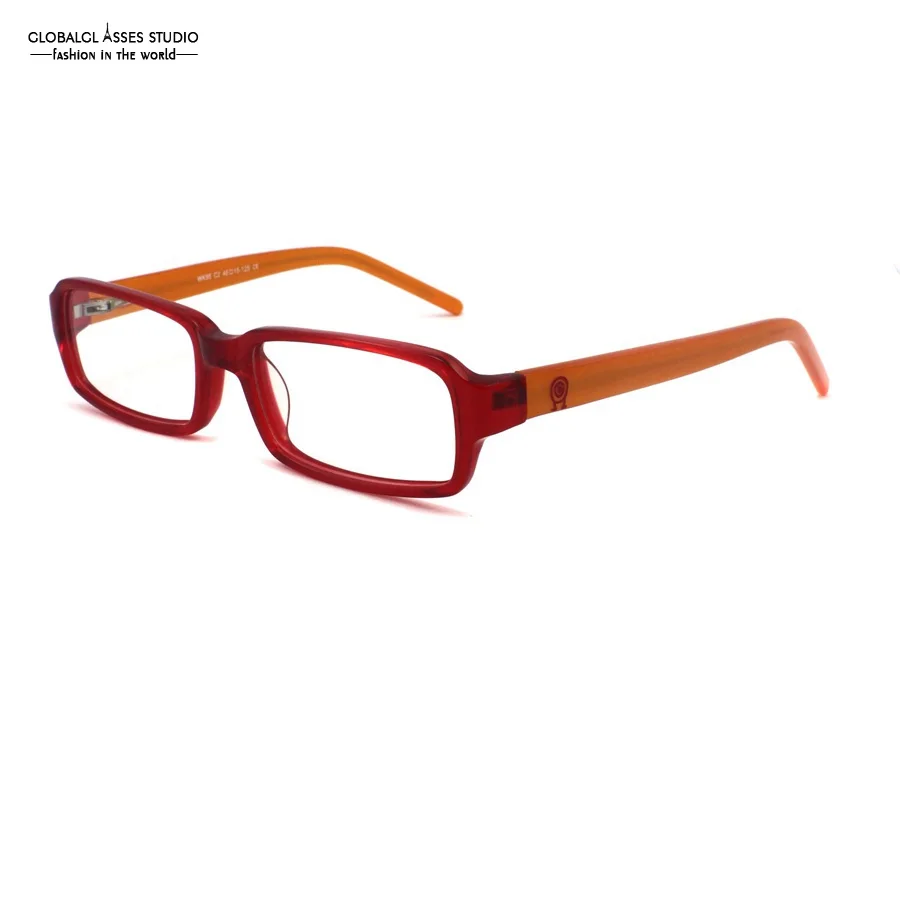 

New Fashion Cute Rectangle Lens Kids Crystal Red Acetate Frame Orange Temple Girl Children Myopia Optical Eyeglasses WK95 C2