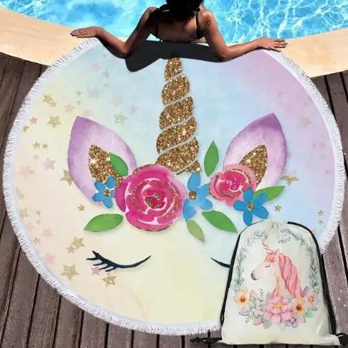 2019 креативный Единорог микрофибра пляжное полотенце с кисточкой дизайн круглый