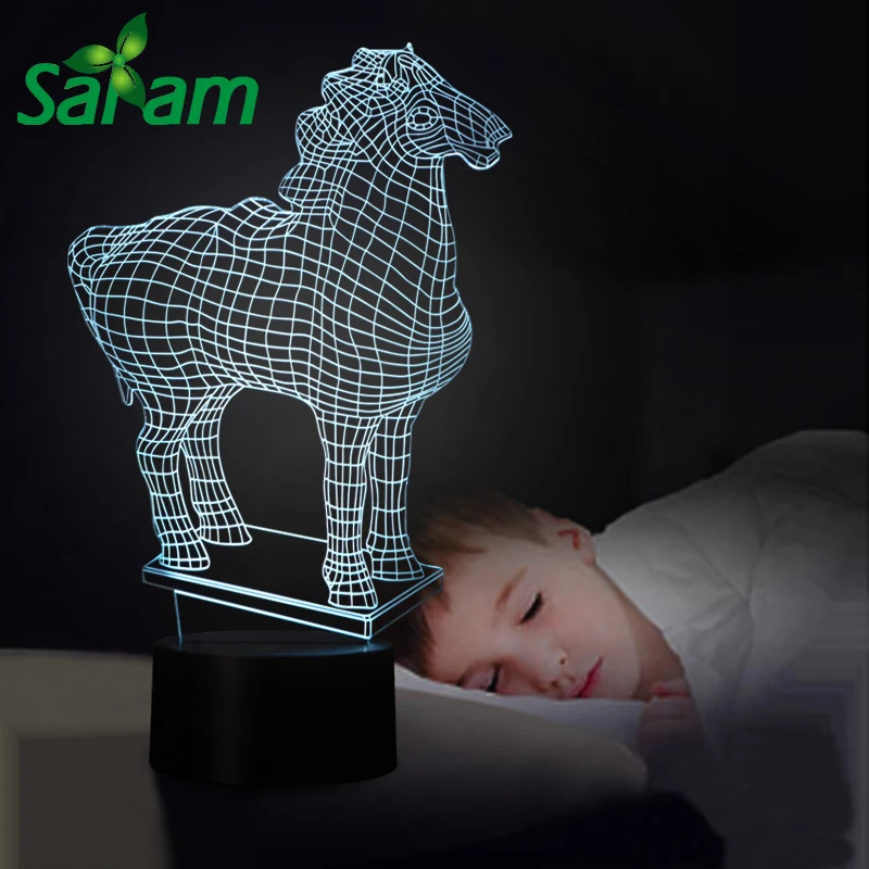 Красивый Европейский лошадей 3D LED ночные огни настольные лампы сенсорная кнопка 7