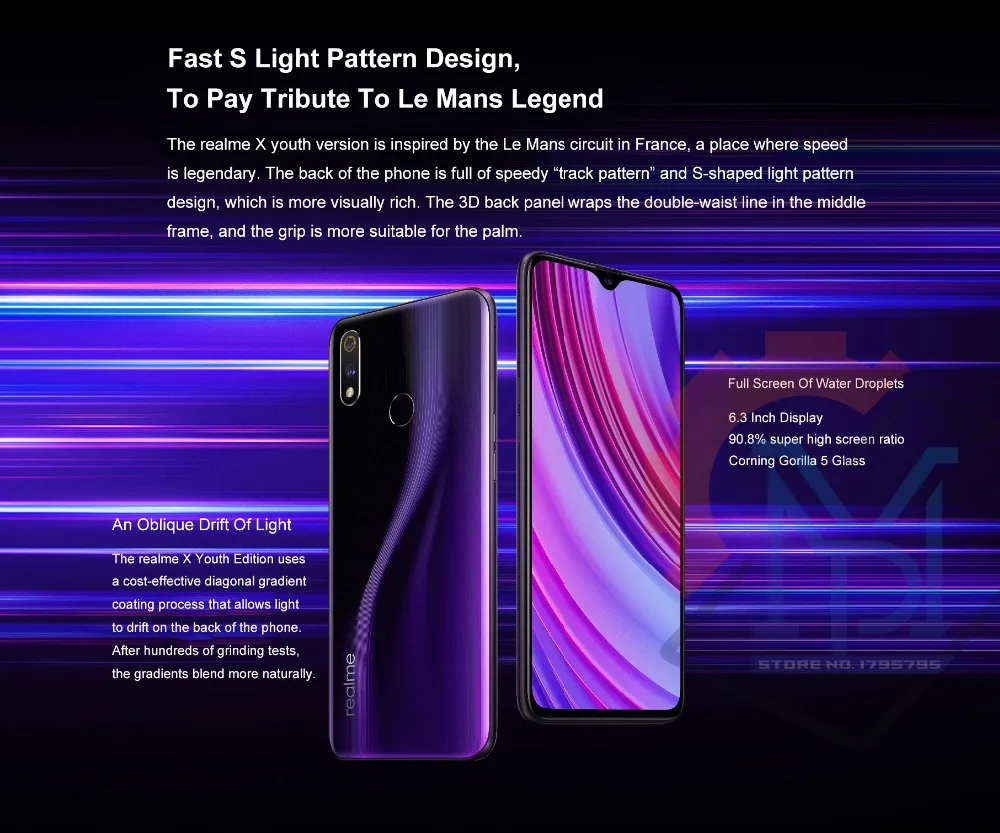 Мобильный телефон Realme X Lite, 6,3 дюймов, 4 Гб ОЗУ, 64 Гб ПЗУ, Восьмиядерный процессор Snapdragon 710, Android 9,0, двойная задняя камера смартфона