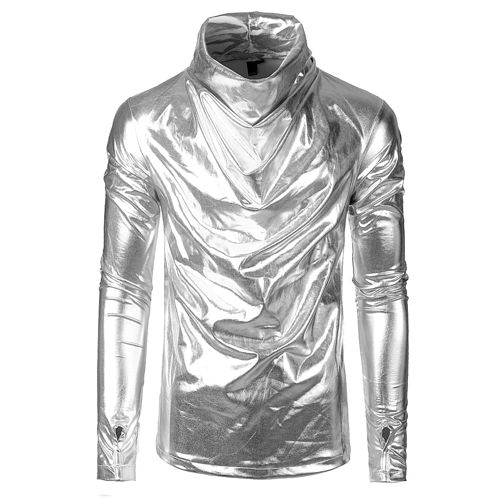 

EU Szie M-3XL Spring Autumn Mens Long Sleeve Shirts Korean Heap Collar Gloves Bottom Shirt Night Club Hip Hop Glaze Shirts Male