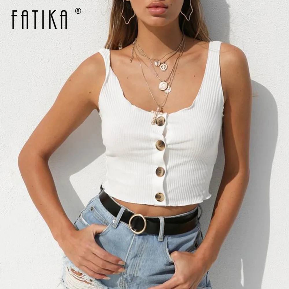 FATIKA новинка 2018 летняя женская майка сексуальная однотонная облегающая без
