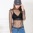 Женский прозрачный сетчатый топ с длинным рукавом, прозрачный тонкий блузы-водолазки, одежда ds051