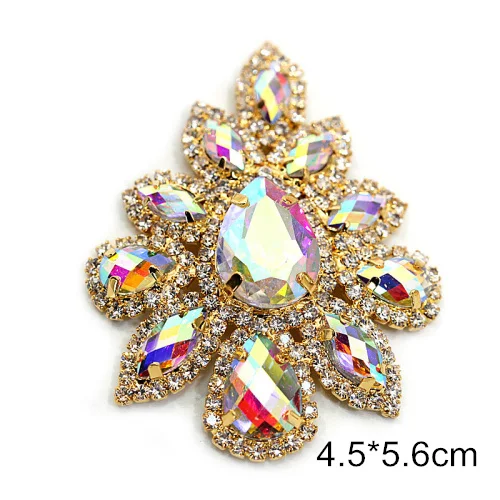 4.5x5.6cm Стразы с круглыми цветами, стразы, стразы, аппликации с золотым низом, с плоской задней стороной, блестки, стразы, свадебное платье B3426 - Цвет: 4.5x5.6cm