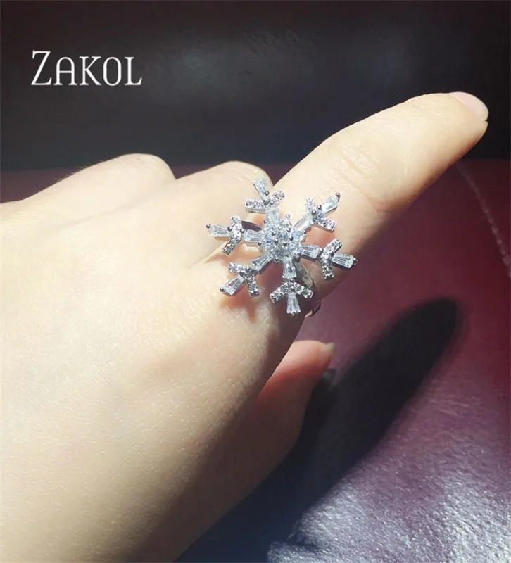 ZAKOL Роскошные AAA кубического циркония Открытые Кольца модные большие Cz снежинка в