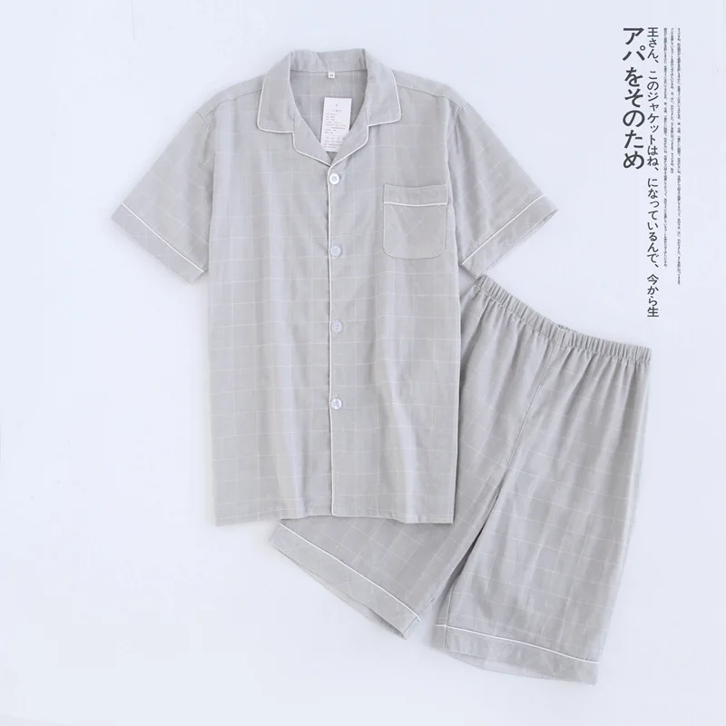 Пижамный комплект для пар 100% хлопок газовая Пижама домашняя пижама с коротким