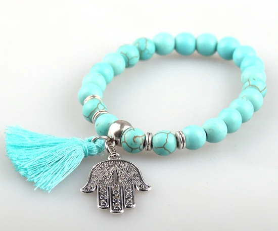 Женский стрейчевый браслет с кисточкой 8 мм | Украшения и аксессуары