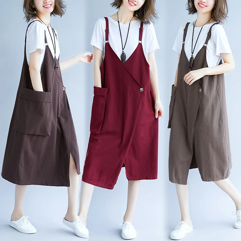 ilstile 2018 Women Spaghetti Strap Casual Loose Cotton Midi Dress Summer Autumn Fashion Pockets Plus Size Basic New M-XXL | Женская