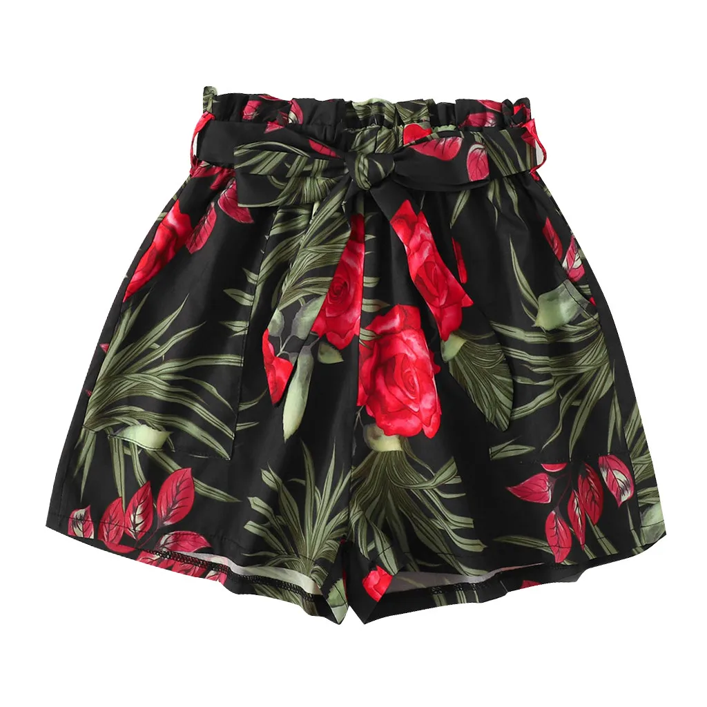JAYCOSIN Women Clothes Shorts Sexy Plus Size Foral Printed Bow Bandage Shorts Female Elastic Waist Loose Wide Leg Shorts Ladies