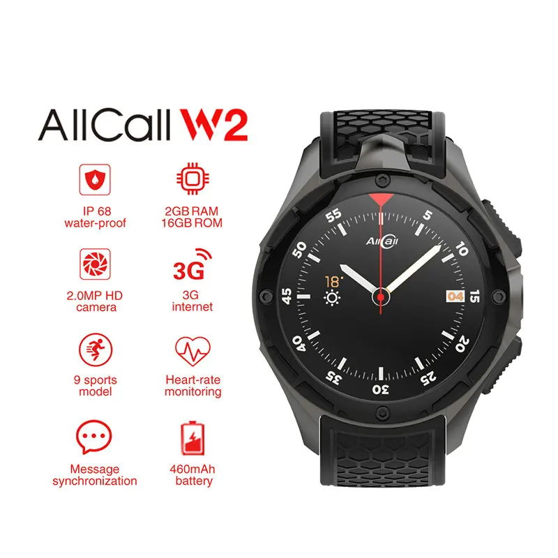 ALLCALL W2 Smartwatch Android 3g часы пульсометр наручные часы IP68 Водонепроницаемый gps Смарт часы камера Поддержка sim-карты PK kw99