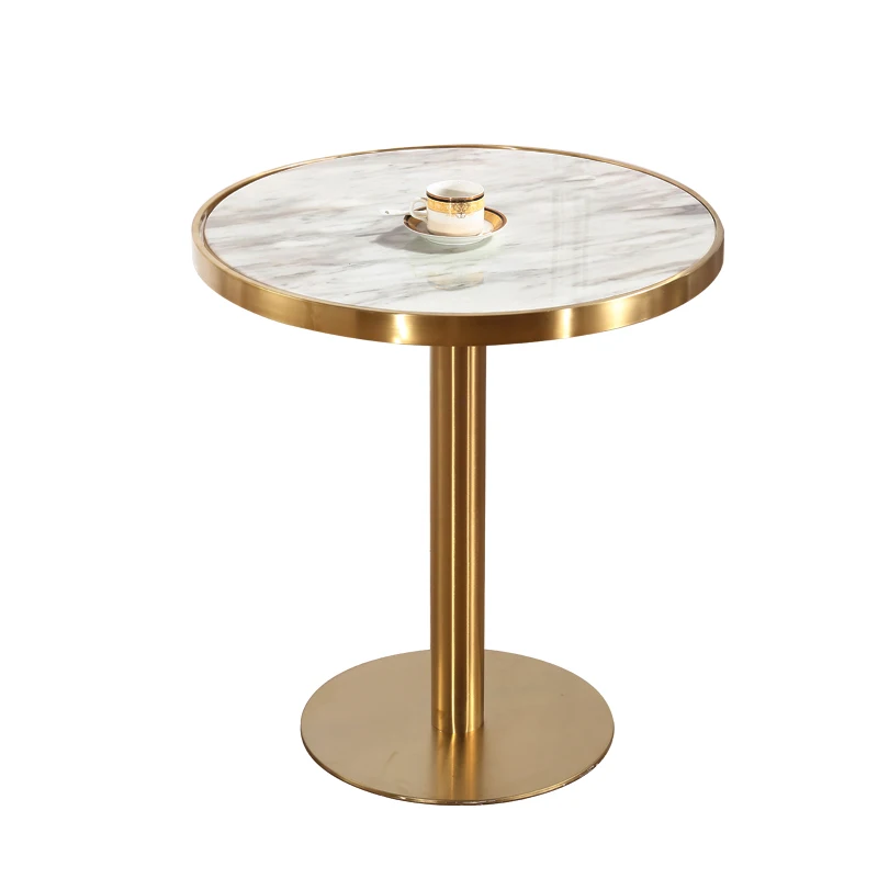 

Brass Gold-Plated Wire Drawing Table Marble Stainless Steel Reception Bar Table Modern Side Coffee Tables