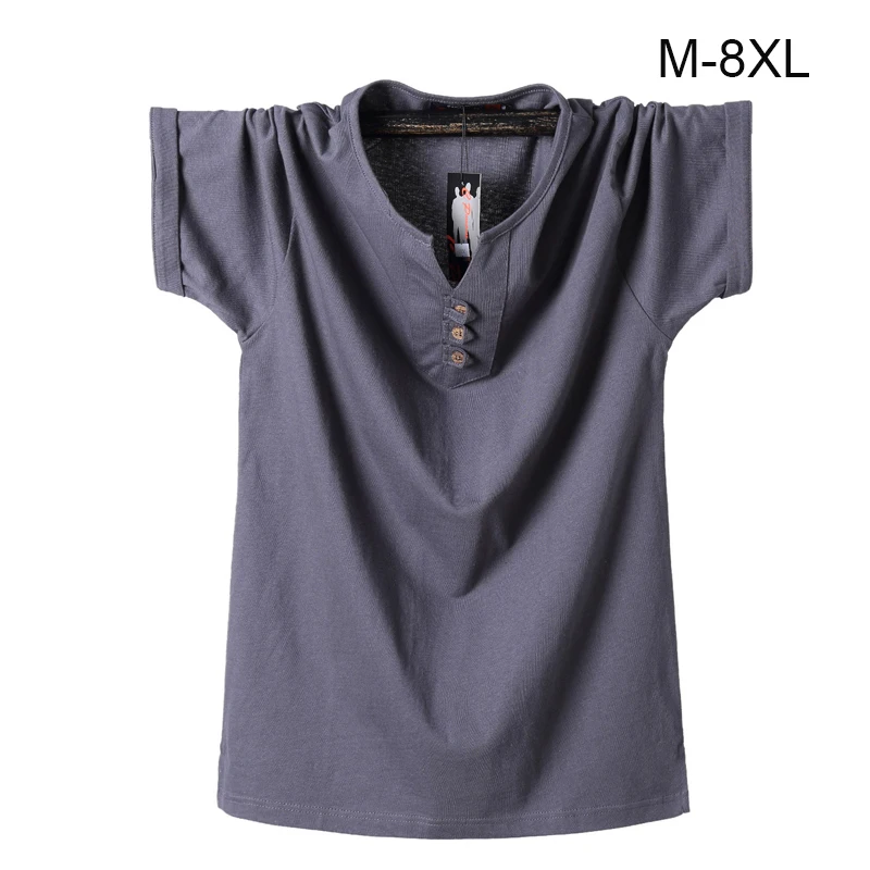 футболка мужская плюс размер 6XL 7XL 8XL 2019 летняя хлопковая Футболка с v образным