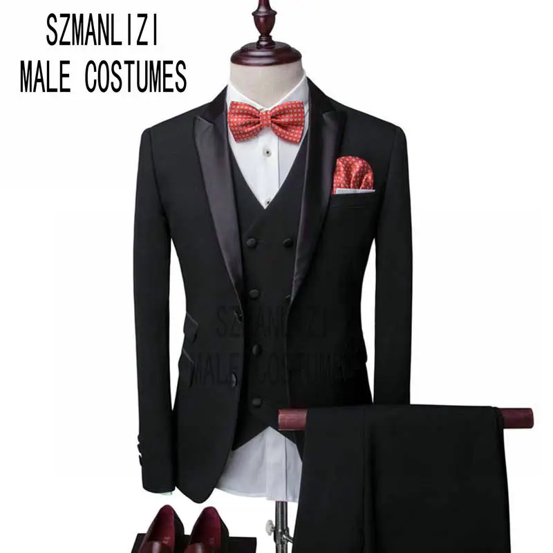 as picture Slim Fit мужские белые костюмы жениха 3 шт. торжественное платье свадебный мужской костюм набор Мужские свадебные костюмы смокинг для шафера, жениха - Цвет: as picture