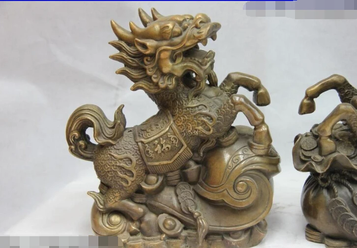 Chinese Folk Old Copper Bronze Feng Shui Evil Foo Fu Dog Lion Pair fast | Дом и сад