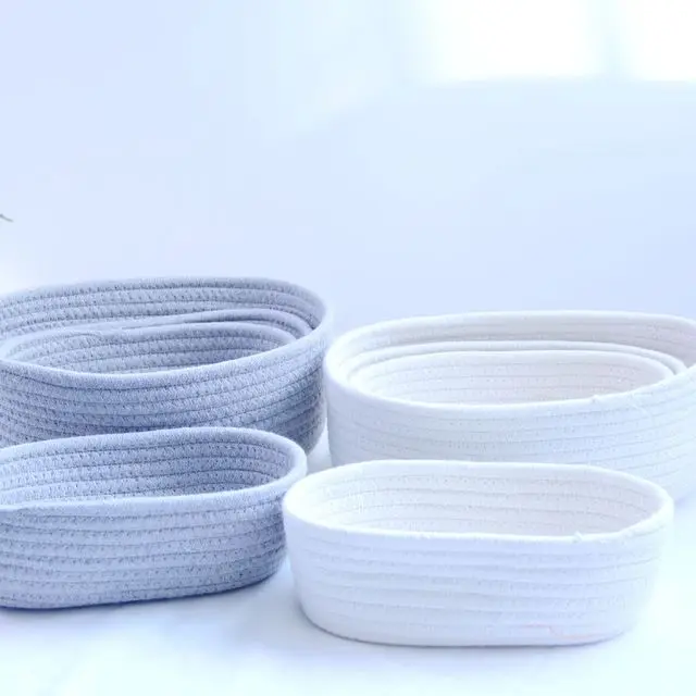 

3pcs/set light grey/cream white ecofriendly cotton rope storage basket desktop Sundries Snack storage case