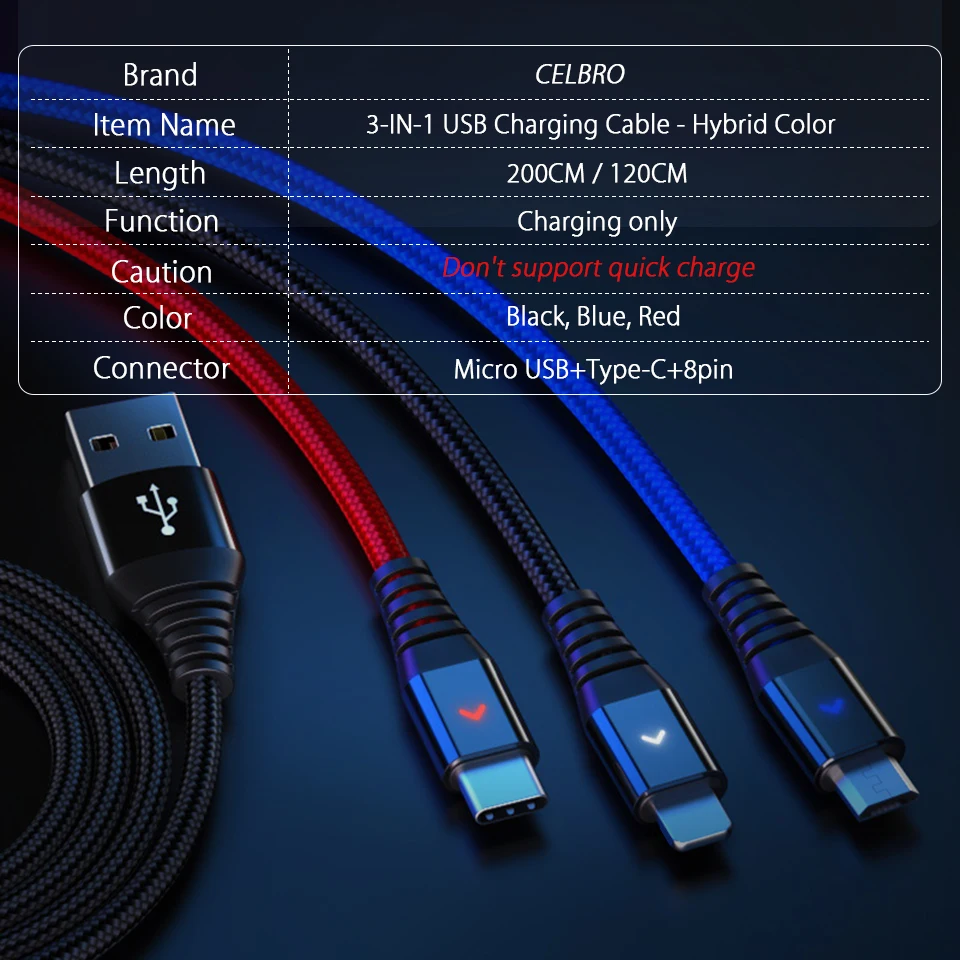 Кабель USB 3 в 1 Micro Type C кабель LED для Samsung Galaxy S20 Plus Xiaomi MI 10 Pro Huawei P40|Кабели мобильных