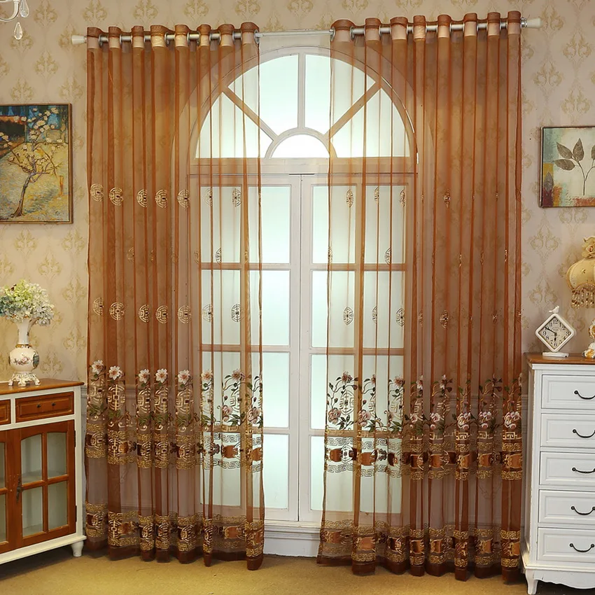 Кофейные Роскошные занавески прозрачные тканевые Цветочные для гостиной с