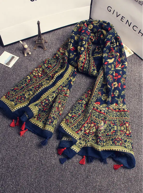 2018 популярный цветок шарф кисточкой шаль женские Цветочные хиджаб мусульманские