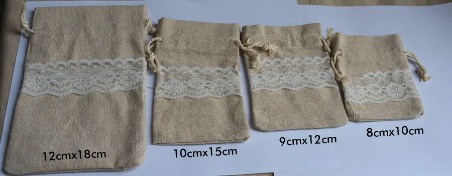 Кружевная льняная подарочная упаковочная сумка 8x10 см (3 &quotx 4&quot) Упаковка из 100