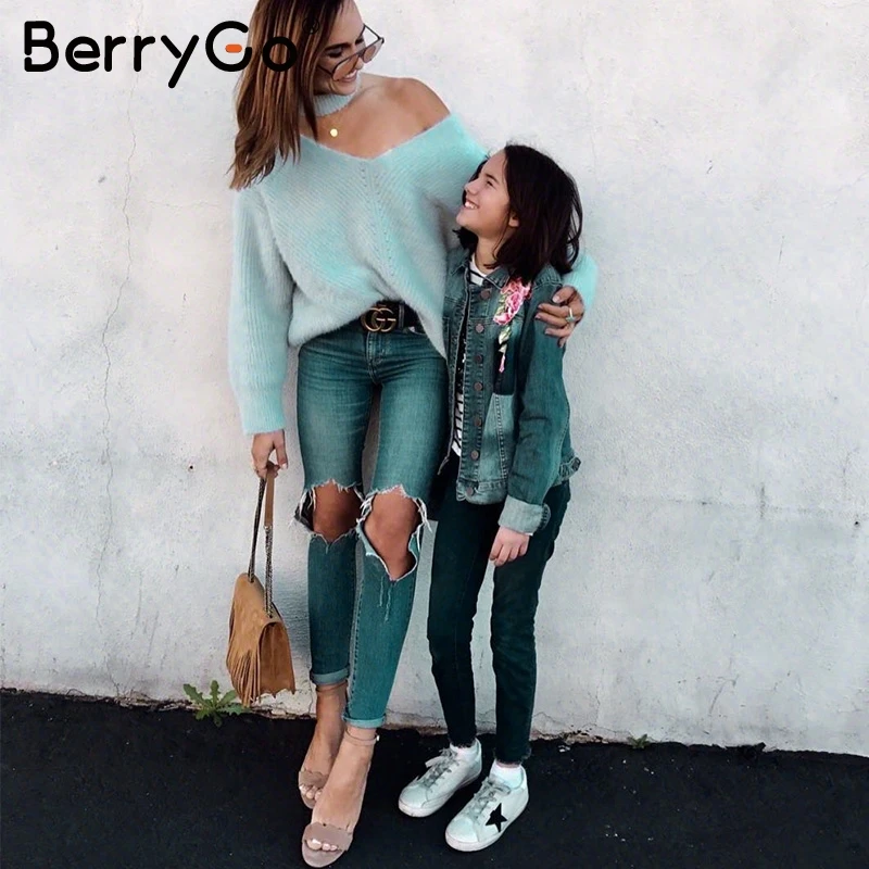 BerryGo водолазка на одно плечо Вязаный Свитер оверсайз Женский Уличная одежда