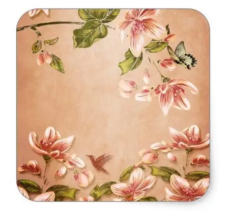 

1.5inch Pink Azaleas Vintage Floral on Whiskey Square Sticker