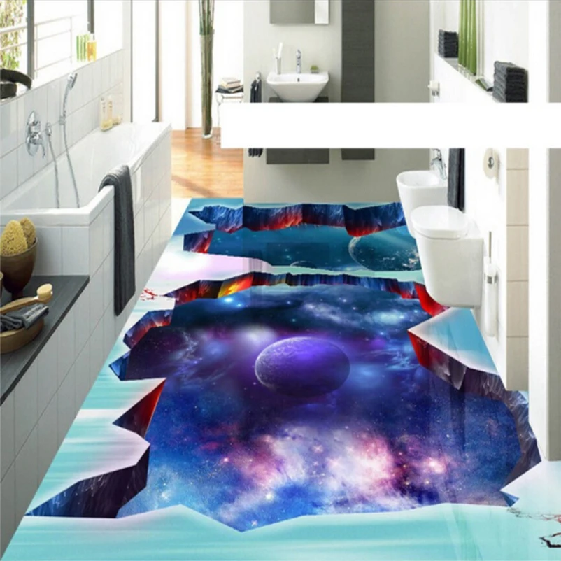 Настенная фотообоина Beibehang с 3D-эффектом для пола, современный дизайн "Планеты", ПВХ, водостойкая, самоклеящаяся.