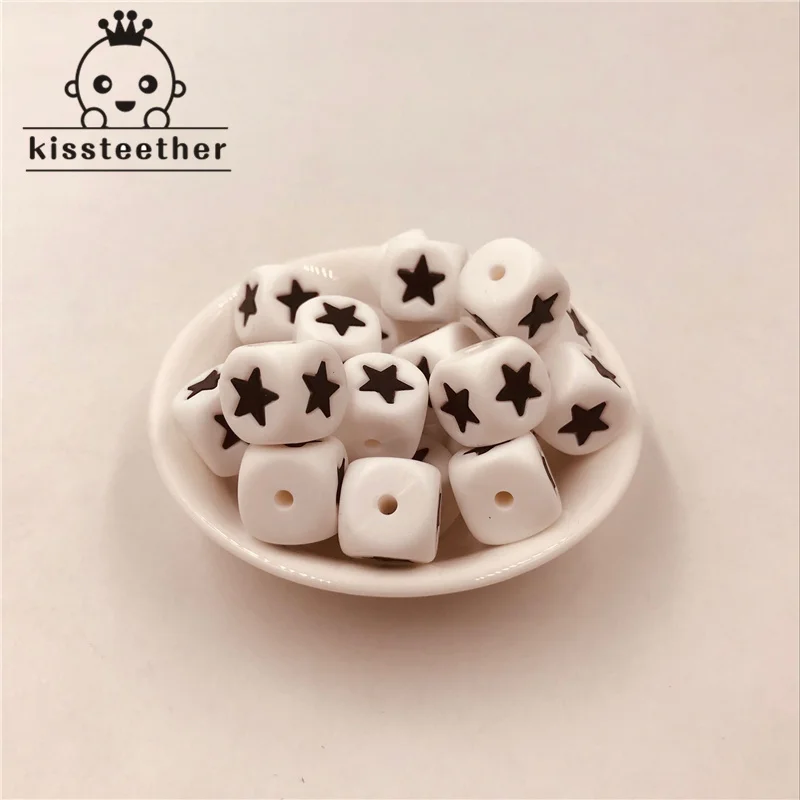 50pcs Silicone Beads BPA Free Chewing Bead 12mm Cube Heart Star Teething for DIY Baby Necklace Teether Pacifier Clips | Мать и ребенок
