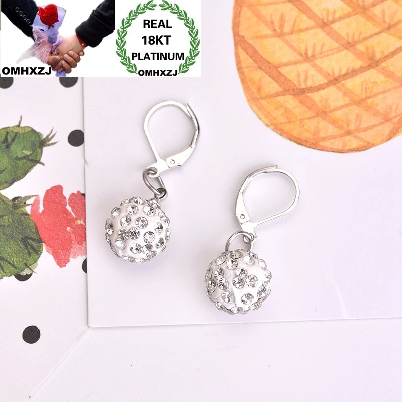 

OMHXZJ, оптовая продажа, европейские модные женские серьги-подвески из белого золота 18 карат с цирконием в форме шара для вечерние ринки, дня ро...