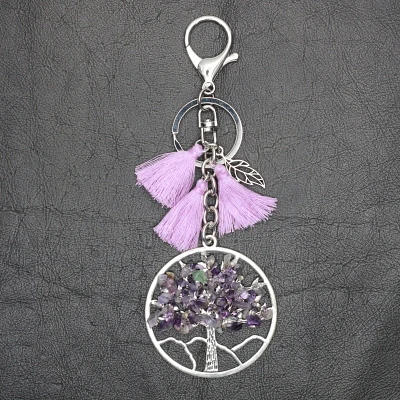 Purple Брелок с кисточками в богемном стиле, с листьями совы, бирюзой, древо жизни, подвеска, брелок для женщин и мужчин, Новое поступление, подарок на удачу - Цвет: Purple