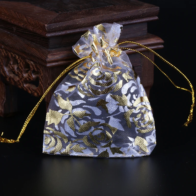 50 шт. 7X9 9X12 11X16 13X18 см цвет Бронзированная роза Сердце Любовь ювелирные изделия Упаковка жемчужные мешки из пряжи свадебный подарок сумки мешки для конфет