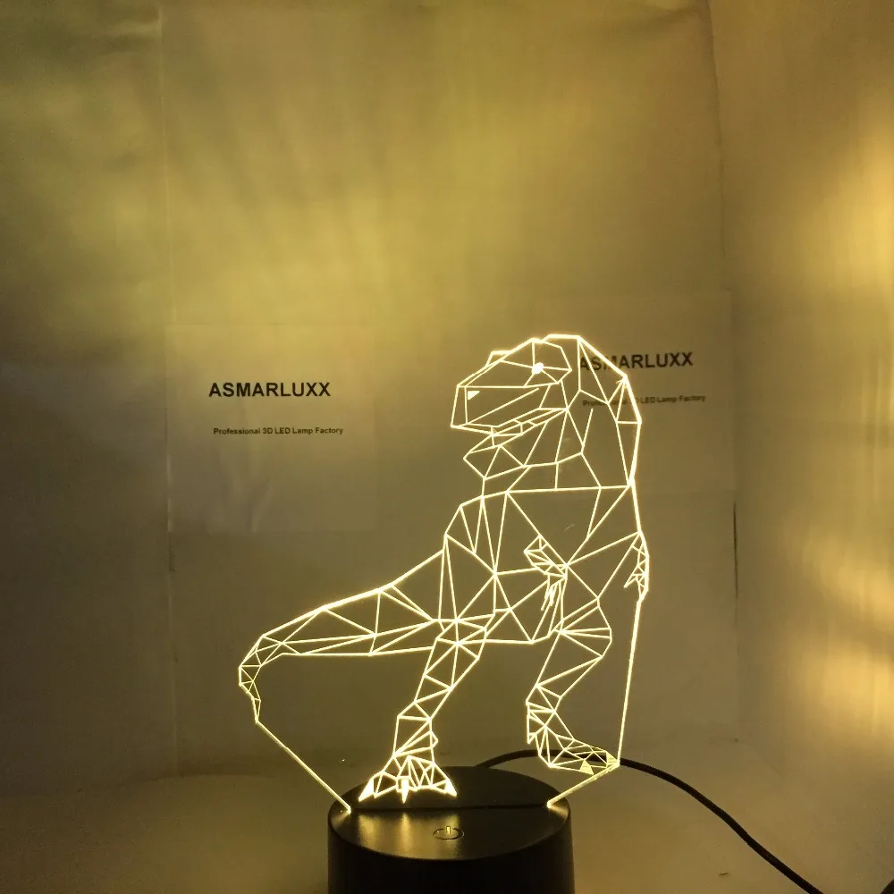 Милая забавная 3d лампа в виде динозавра 7 цветов светодиодная Ночная для детей