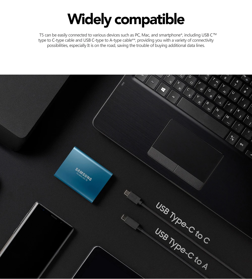 SAMSUNG Внешний SSD T5 USB3.1 USB3.0 250GB 500GB 1 ТБ жесткий диск внешний твердотельный накопитель HDD настольный ноутбук ПК диско Дуро