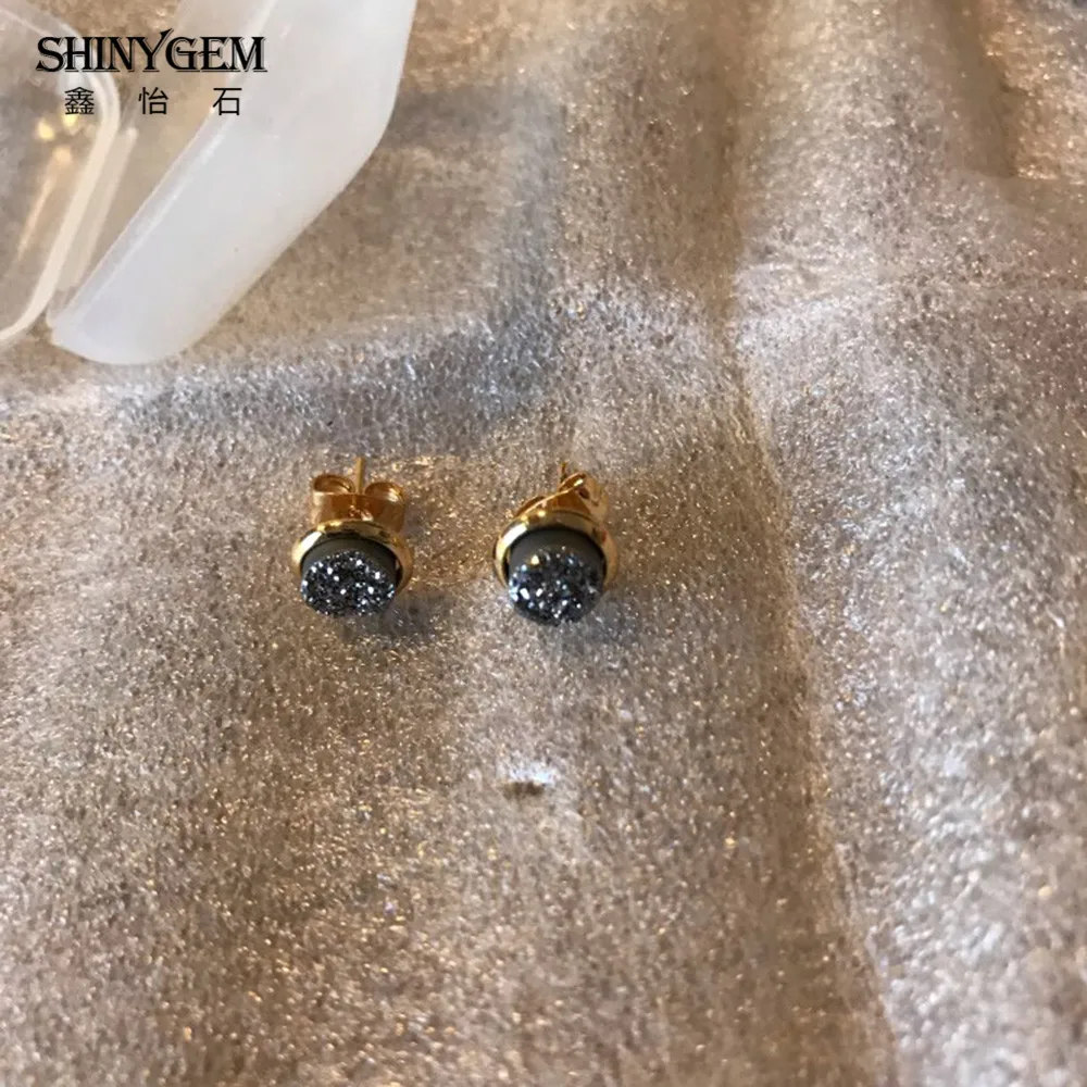 ShinyGem 6 мм/8 мм/10 мм/12mm круглый Агат Серьги позолота Натуральный камень гвоздики милые минеральная Кристаллические серьги для Для женщин