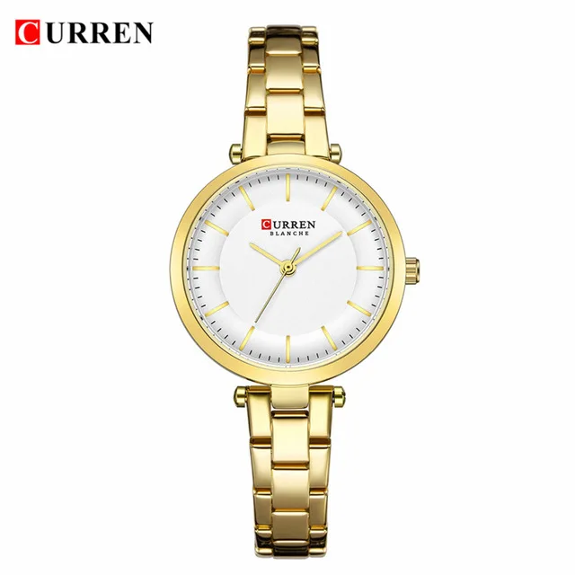 gold CURREN люксовый бренд минималистичные Кварцевые часы Женские часы с браслетом из розового золота повседневные тонкие часы для дам Наручные часы со сталью - Цвет: gold