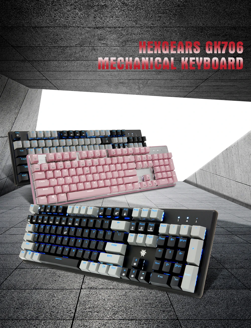 Hexgeards GK706 Механическая игровая клавиатура kailh MX Синий переключатель 104 ключ Водонепроницаемость механическая клавиатура розовый