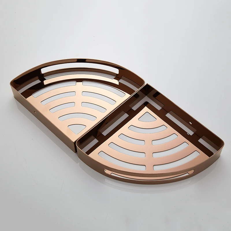 Triangle Bathroom Shelves Double Layer Stainless Steel Rose Gold Corner Shower Shampoo Cosmetic Storage Shelf Products | Обустройство
