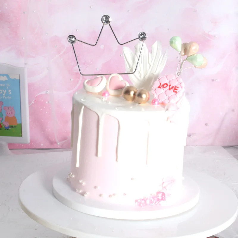 Золотистый серебристый цвета алмаза Металлическая корона торт Toppers Happy