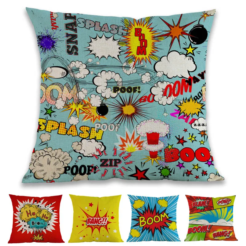 Поп-арт Американский мультфильм Стиль комикс речи пузыри книга слова бум Банг ZAP OMG Подушка Чехол для дома диван украшение наволочка