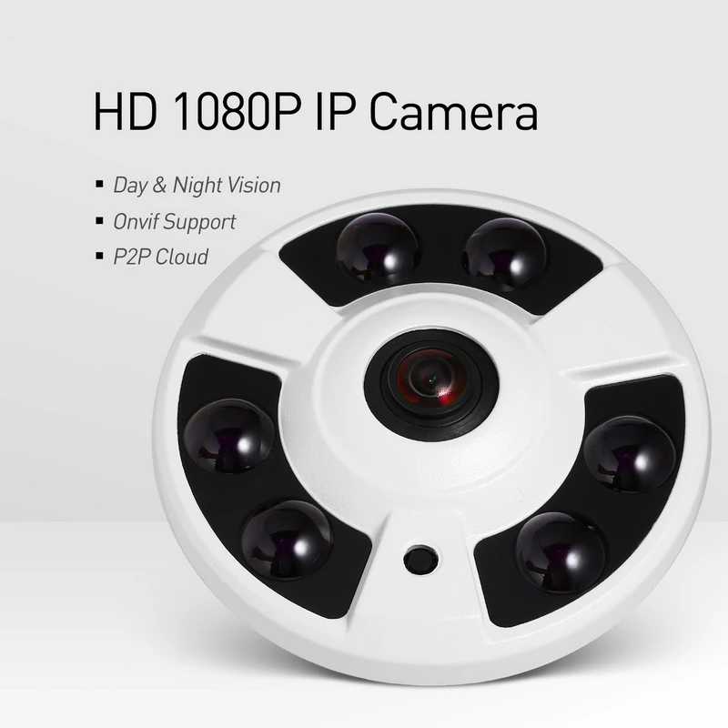 Камера видеонаблюдения POE FHD 1920x1080P 2 Мп 6 светодиодов ИК панорамная IP камера рыбий